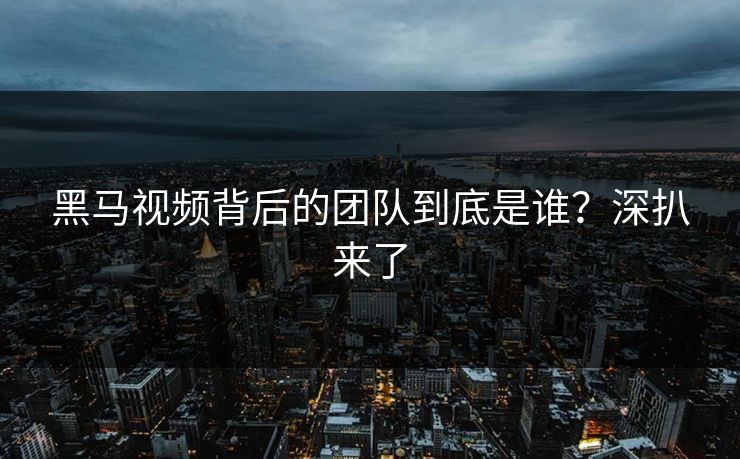黑马视频背后的团队到底是谁？深扒来了